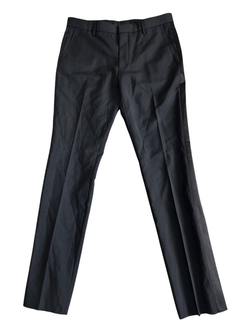 Burberry Mens Sz 52 Uniform Black Wool-Blend Tuxedo Pants With Satin Side Stripe